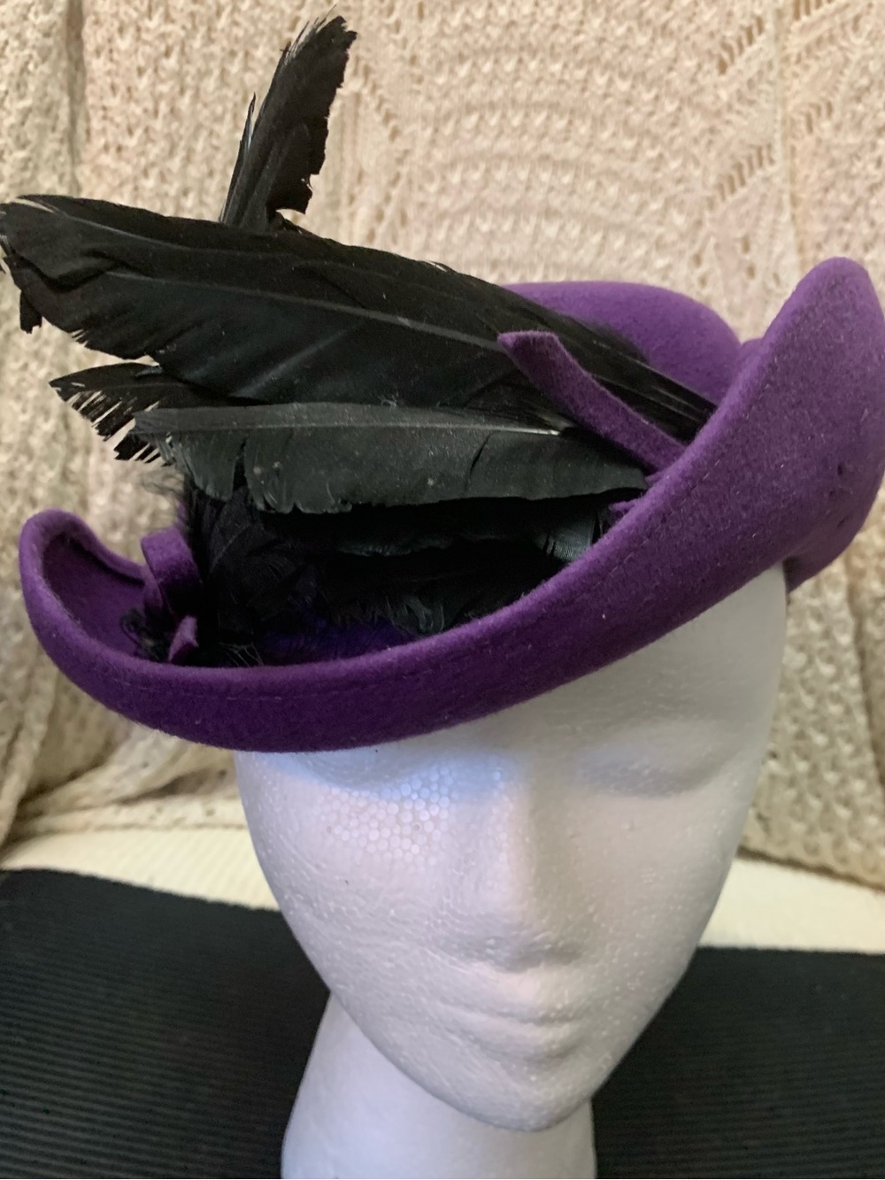 Vintage Purple Feathered Wool Ladies Hat